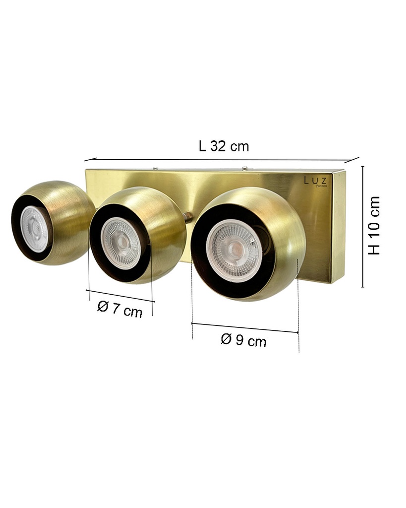 LÁMPARA APLIQUE 3 LUCES LED GU10 METALIZADA