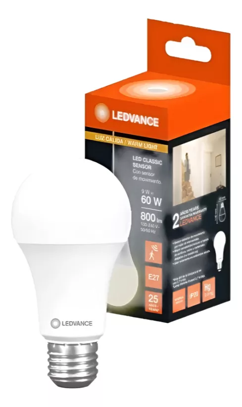 LÁMPARA LED 9W A60 E27 SENSOR DETECTOR DE MOVIMIENTO LUZ FRIA LEDVANCE