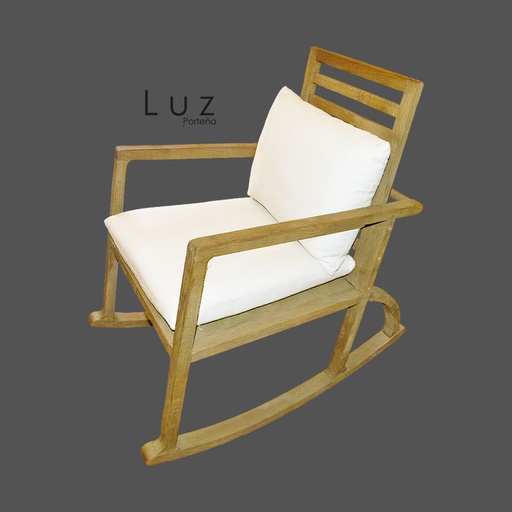 [200-4000] Sillón Mecedora de Madera Teca con Almohadones Naturales - 90x90x60x68 cm