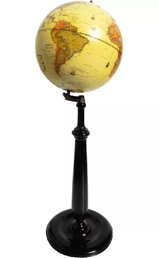 [625-OBELISCO-ANT] GLOBO TERRAQUEO 30CM Ø BASE DE MADERA TALLADA ANTIGUO